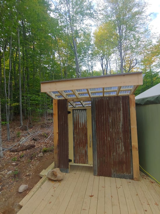 Bath House with outdoor shower. Sweedish Composting Toilet