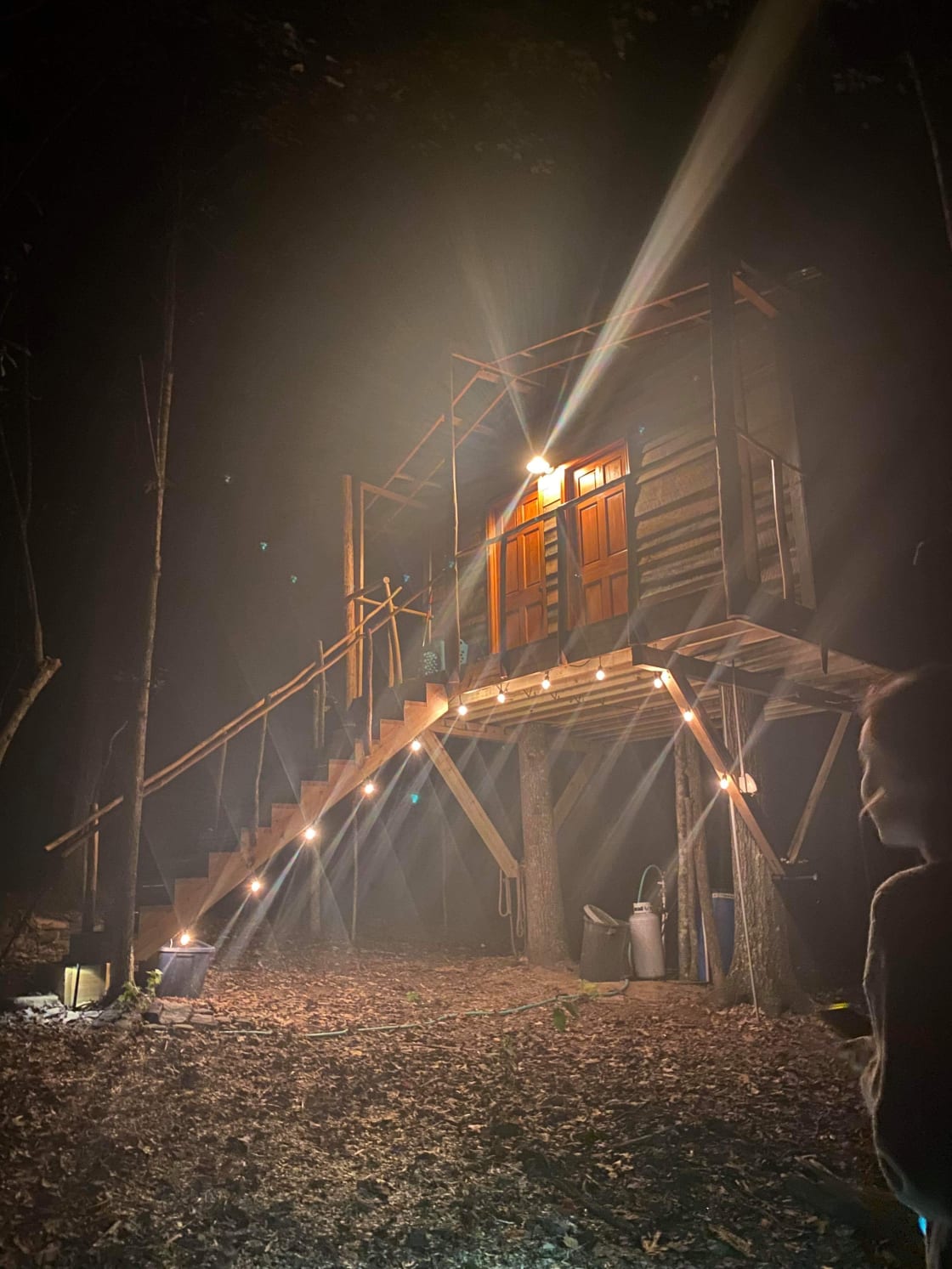 the treehouse shower at night - splurge on this, you won't regret it!