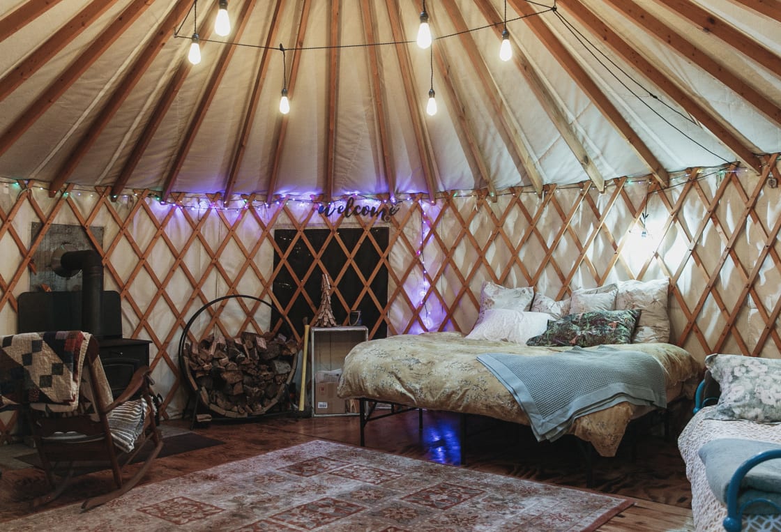 Evening lighting inside the yurt was on-point. 