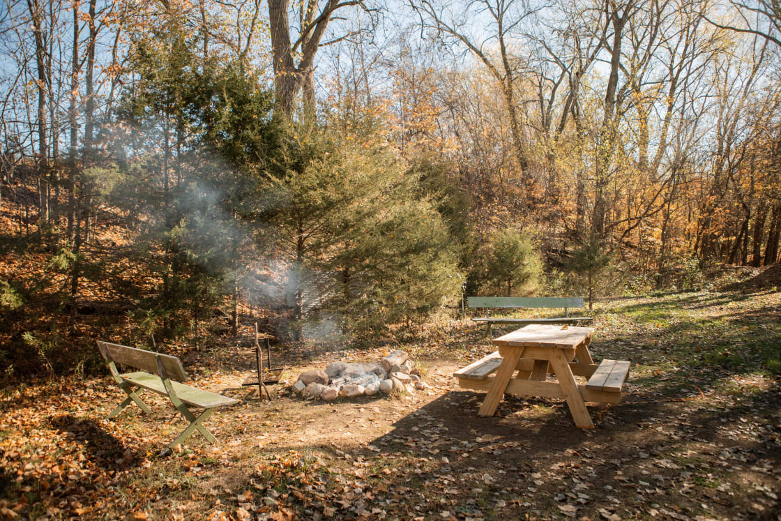 Campground has a great picnic table and fire ring. This photo is facing South. 