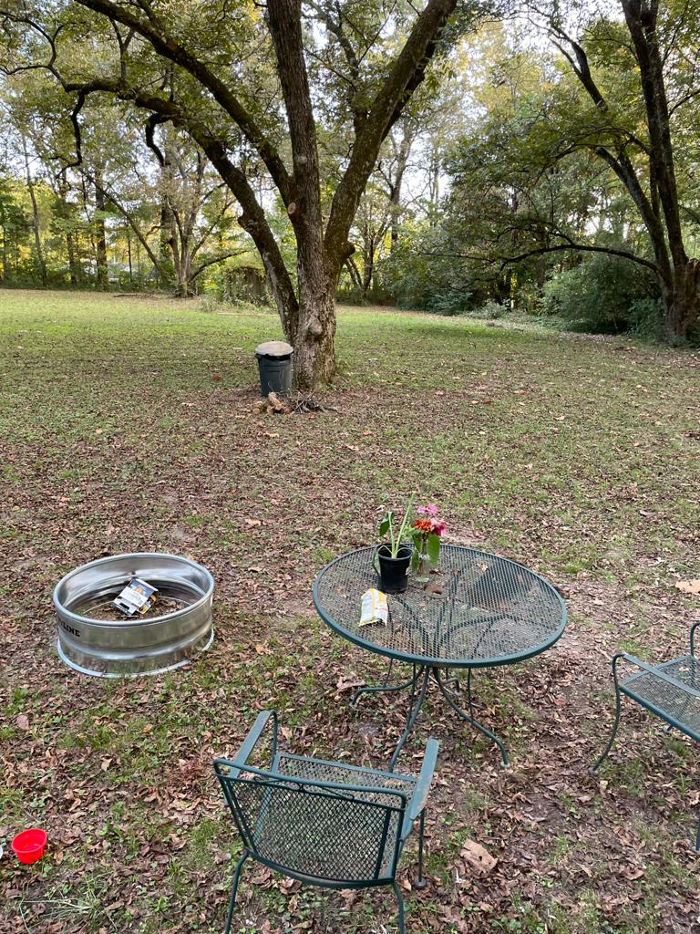 Owners provided table and chairs, fire ring and flowers