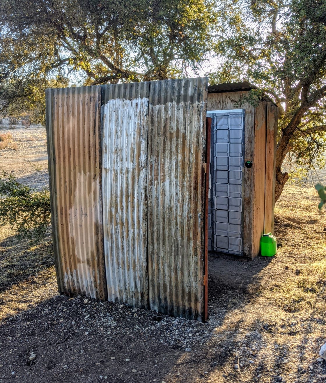Toilets. Don't let the corrugated metal fool you, it's actually a pretty nice toilet.