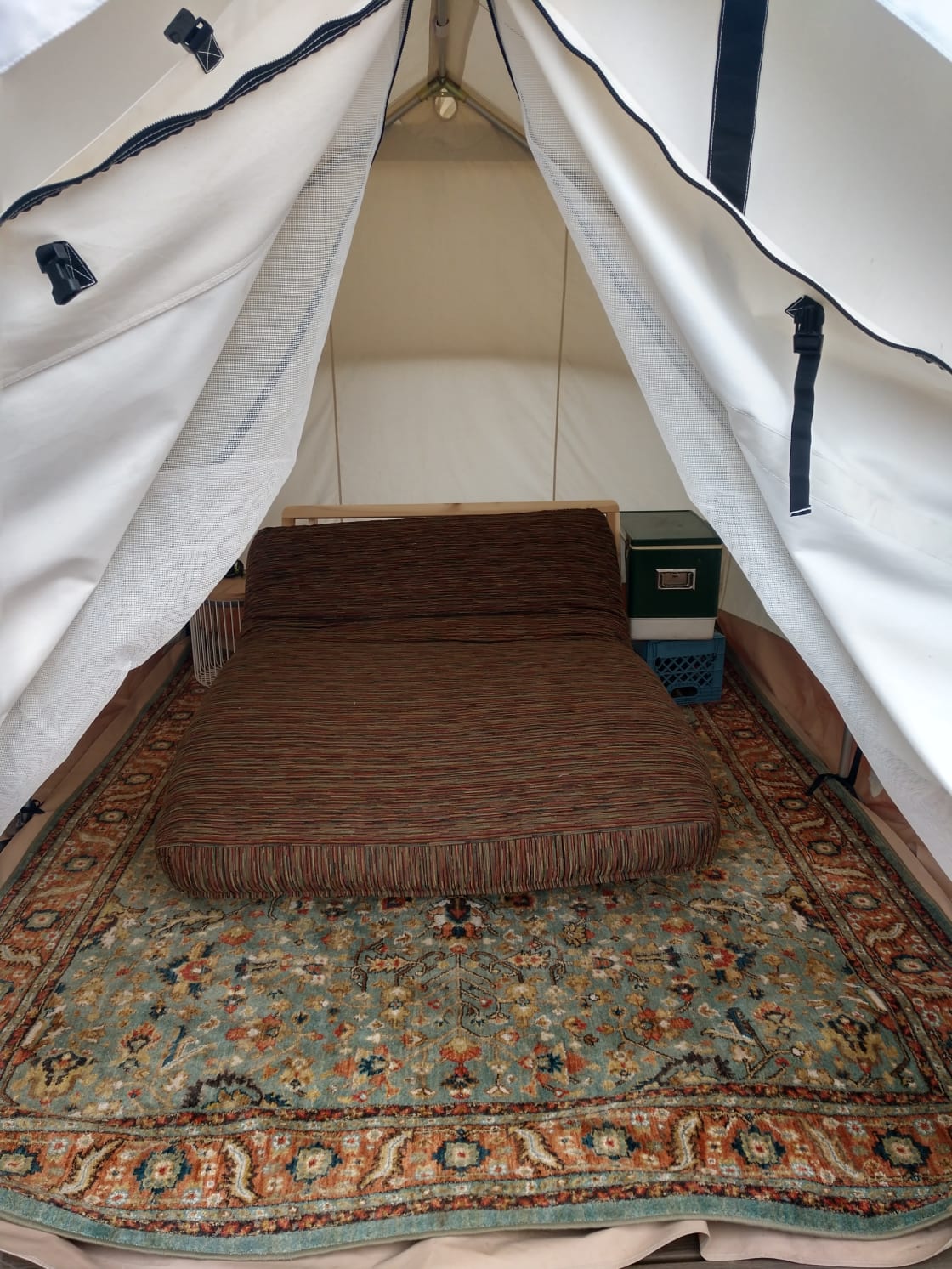 The private futon in the tent just waiting for you !