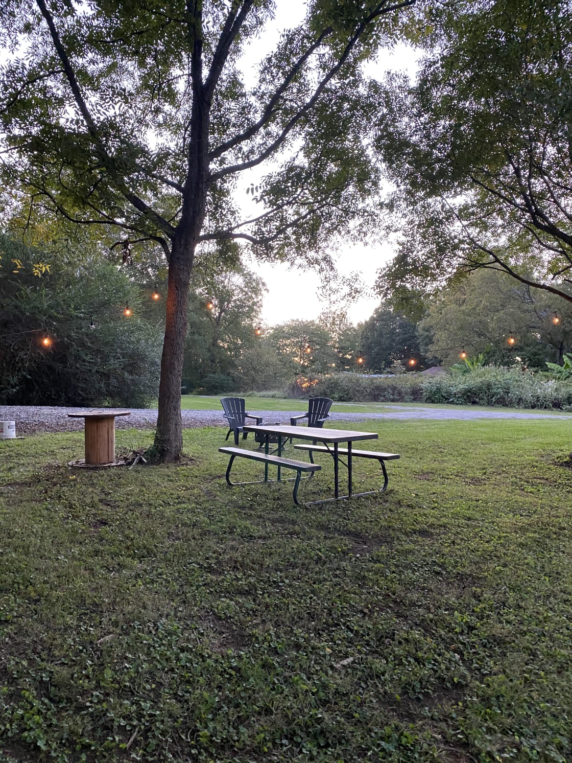 Site comes with lights, table, fire pit and chairs 