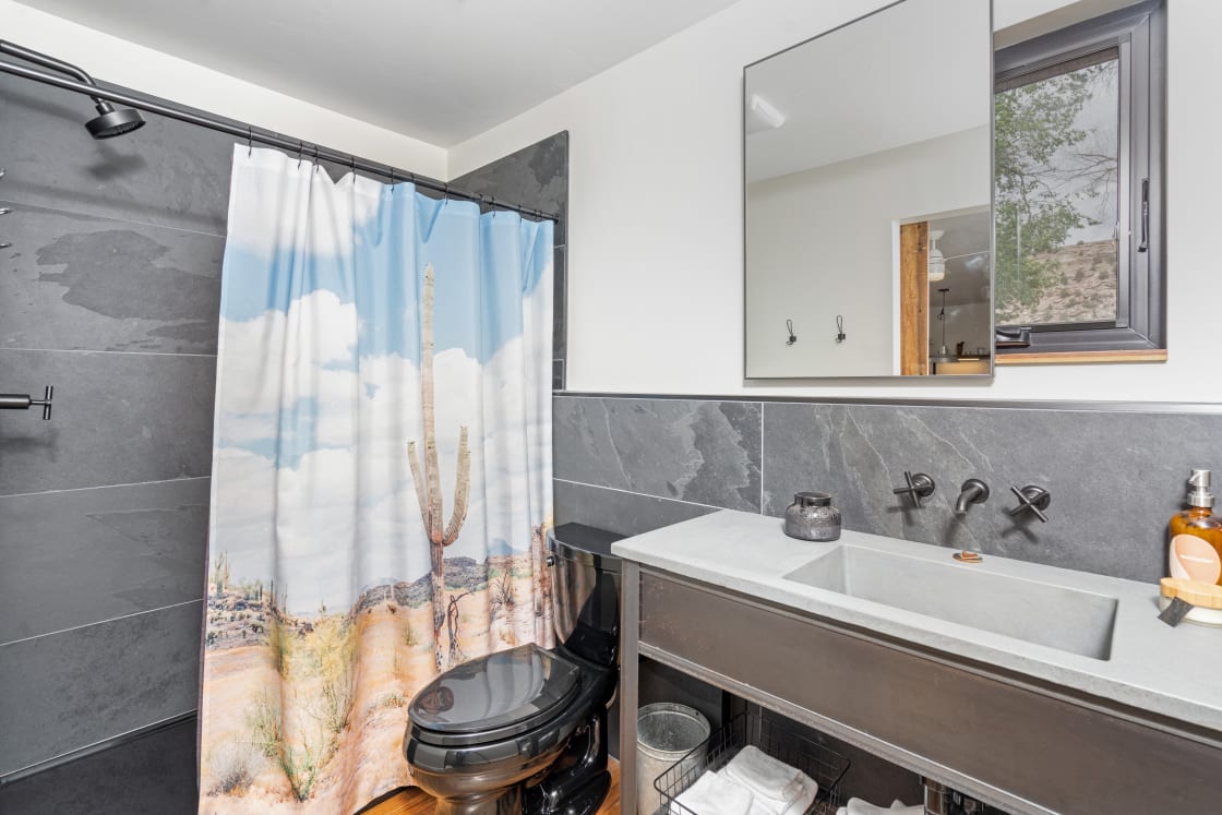 Our bathrooms feature a shower, towels, blow dryer and custom CampV bath amenities. 