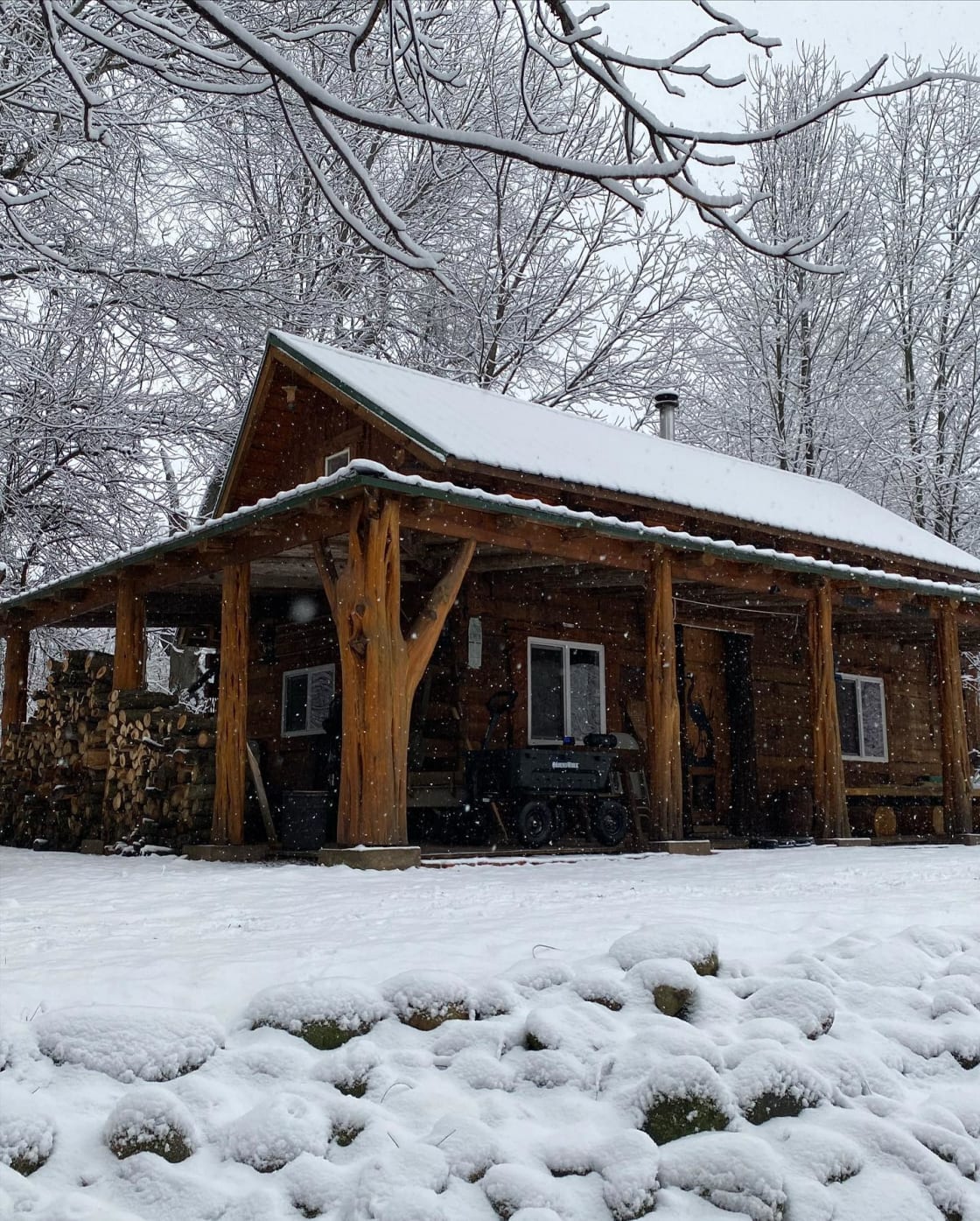 Snowmageddon picture of cabin today, February 2nd, 2022.