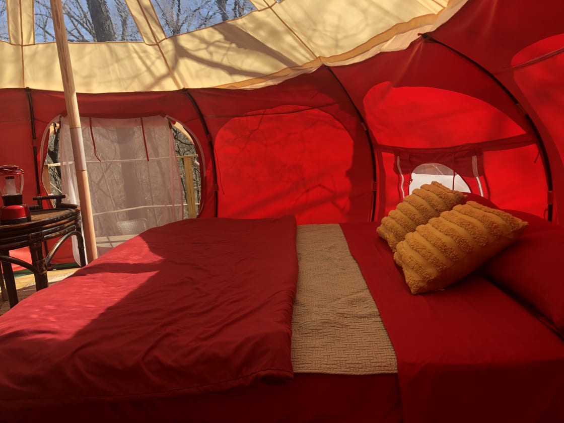 King Bed inside the Stargazer Bell Tent