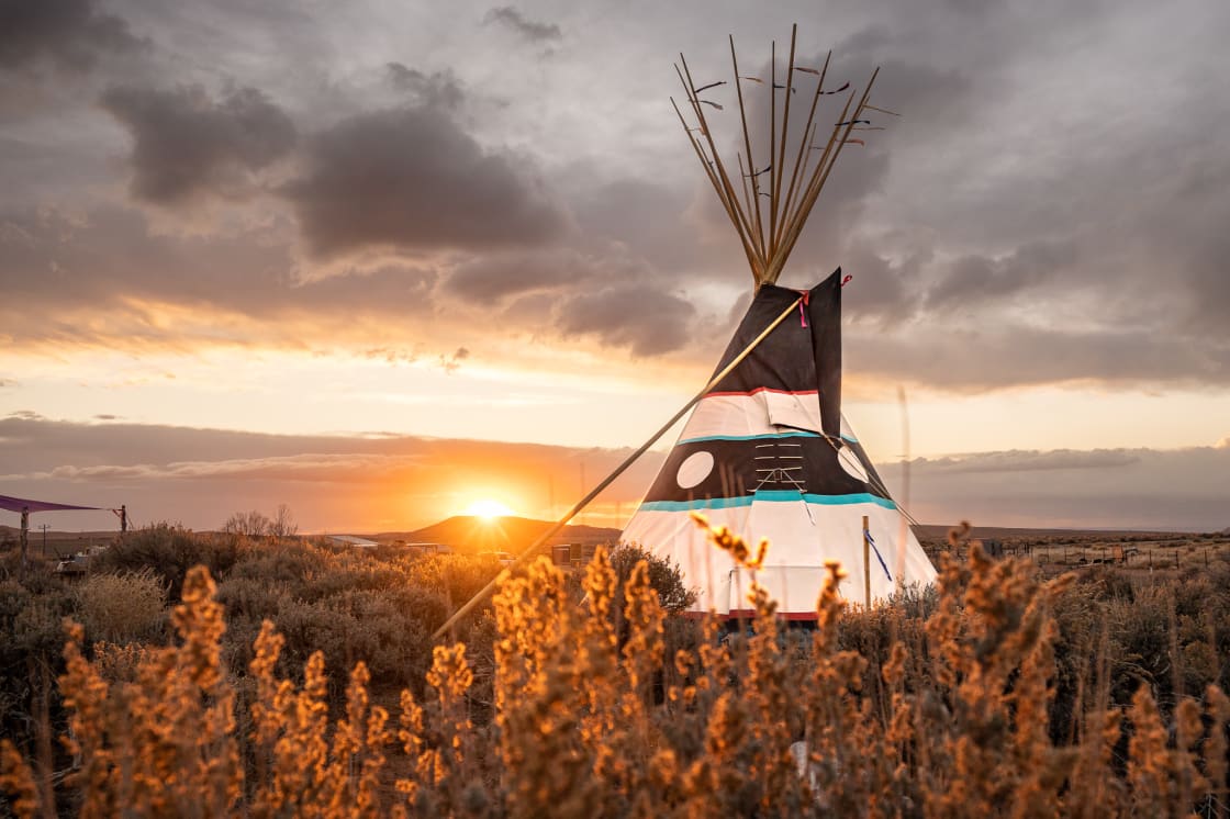 Golden hour. Enjoying a beautiful sunset by the teepee.