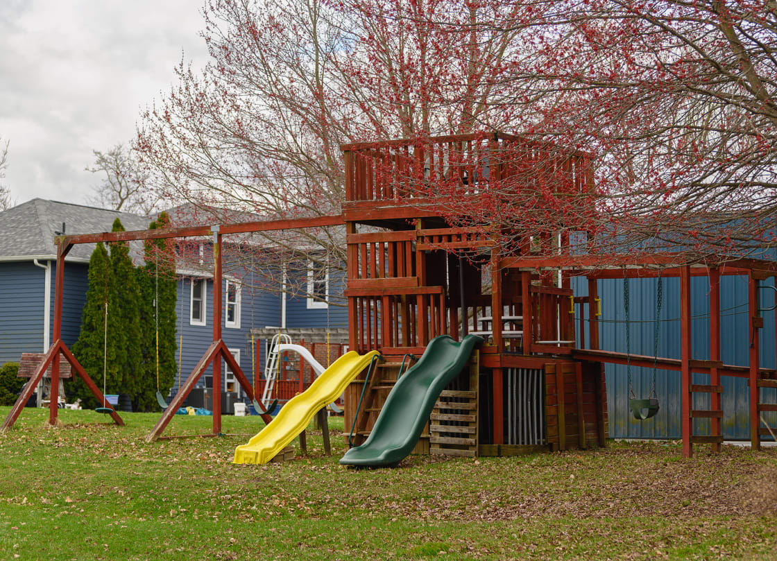A swing set with an upper deck for great views of the entire property.