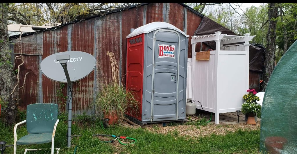 Our outdoor facilities (portable toilet and shower) are well maintained and conveniently located . . .