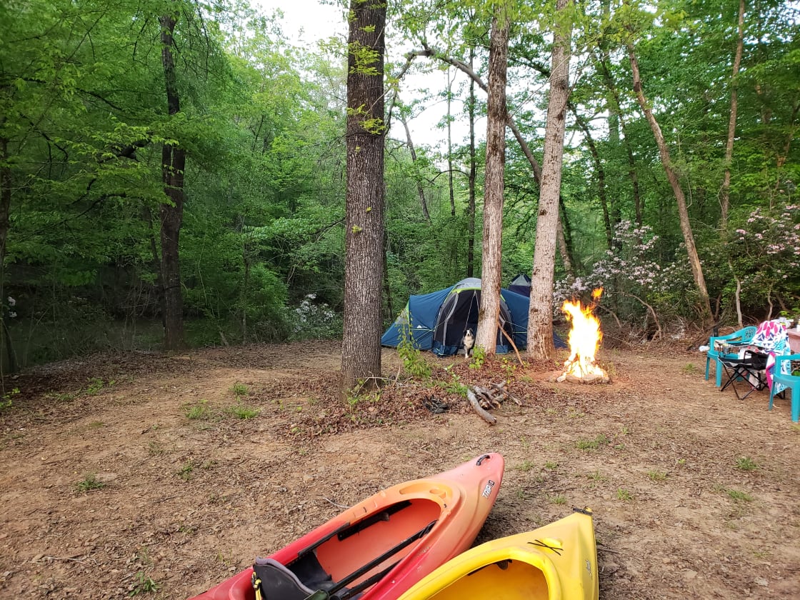 Camping right on a river