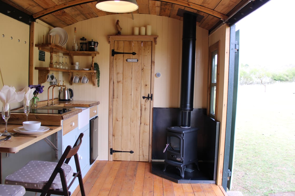 Wood burner to keep you warm for cooler evenings in Avalon Railway Wagon