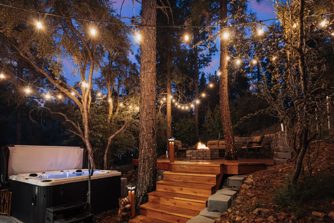 The perfect place to enjoy company outdoors with warmth from the Fire Pit or Hot Tub.