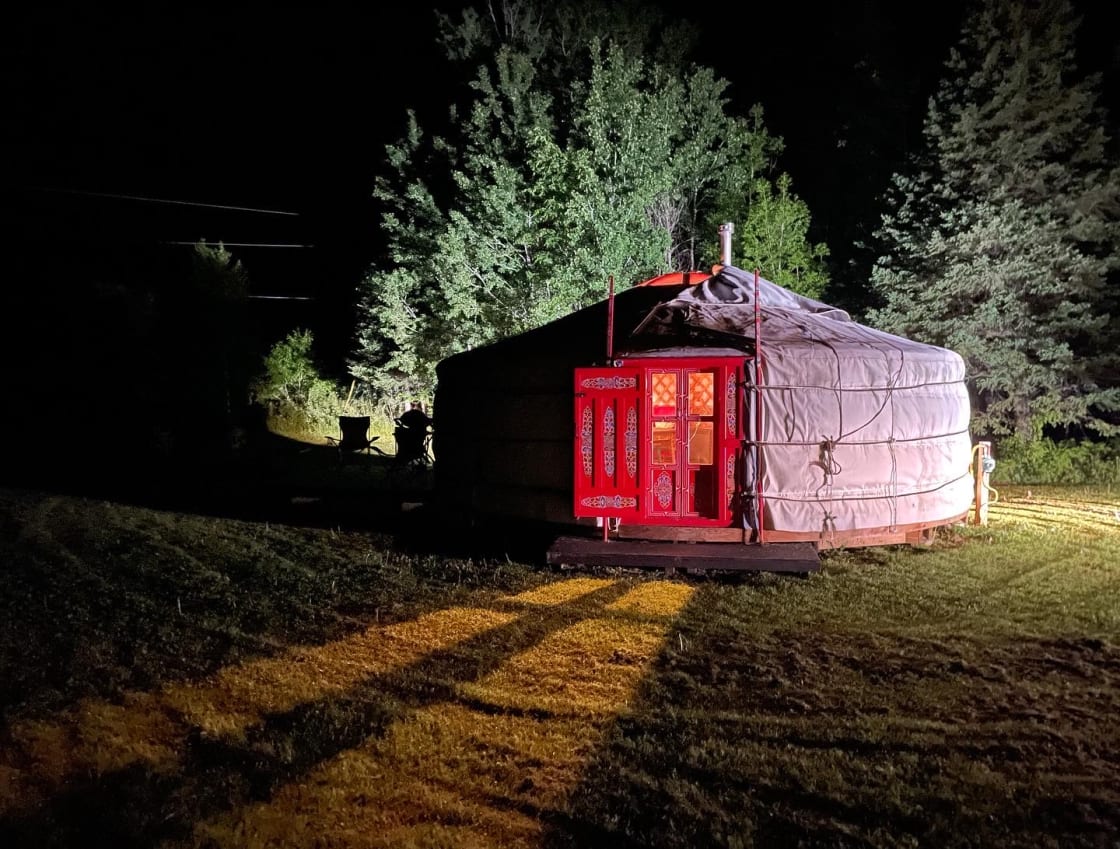 The yurt at night. 