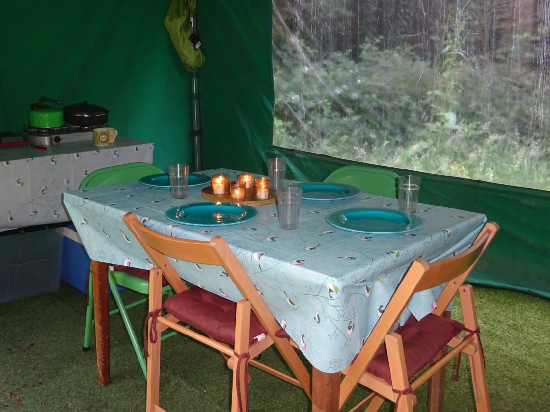 Kitchen tent interior.
