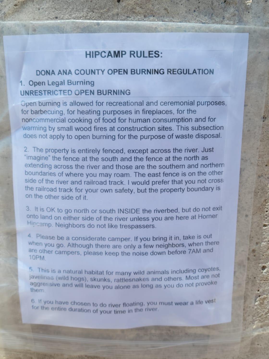 Rules clearly posted for campers safety!