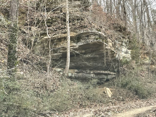 This cliff face borders the entrance road easement at the rear of outpost.