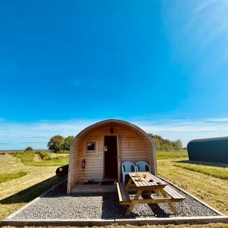 Front of one of our glamping pods at Southey Creek Glamping on Bramble Hall Farm