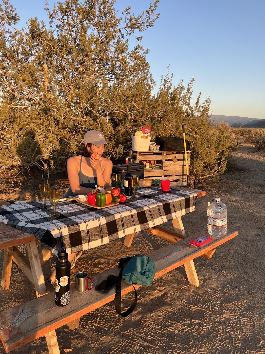 Setting up our meal at the campsite (picnic table is available at the campsite)