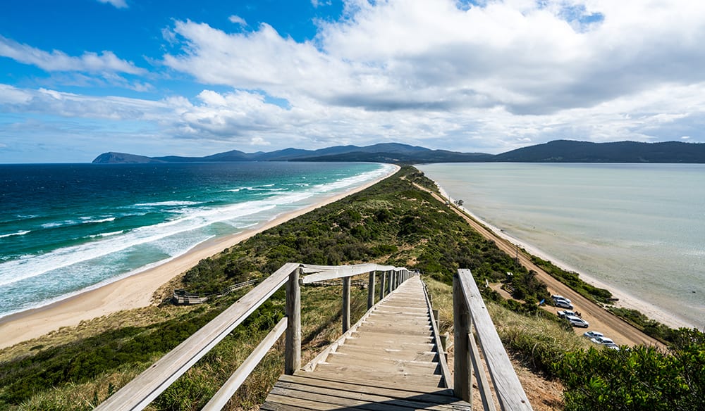 Visit The Neck on Bruny Island for a swim and enjoy the breathtaking view at the lookout