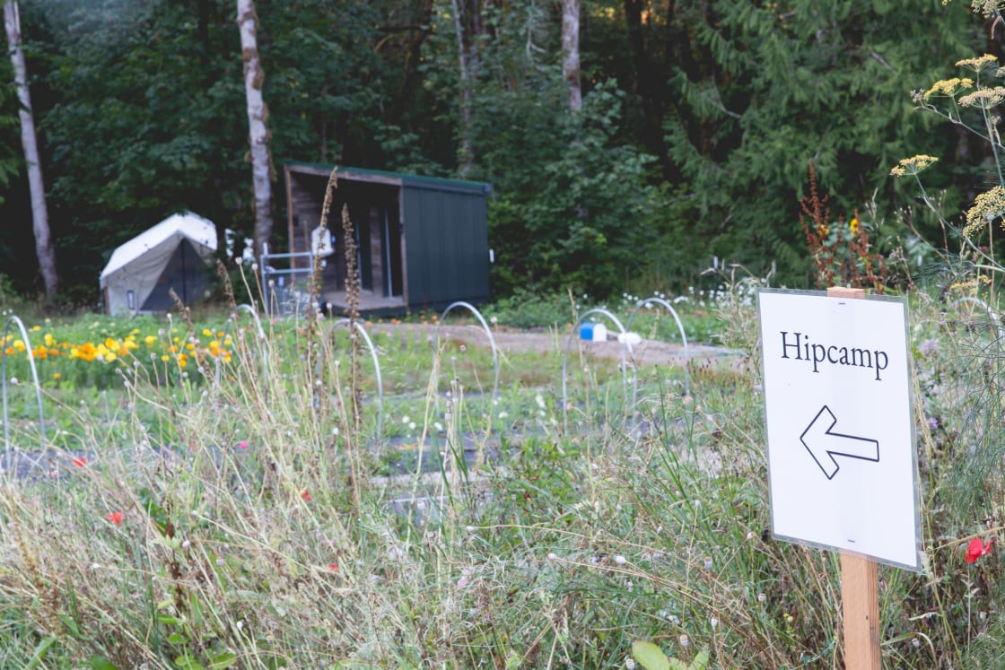 The Hipcamp is just down the hill from where you park. There's a cart to make unloading the car easier!