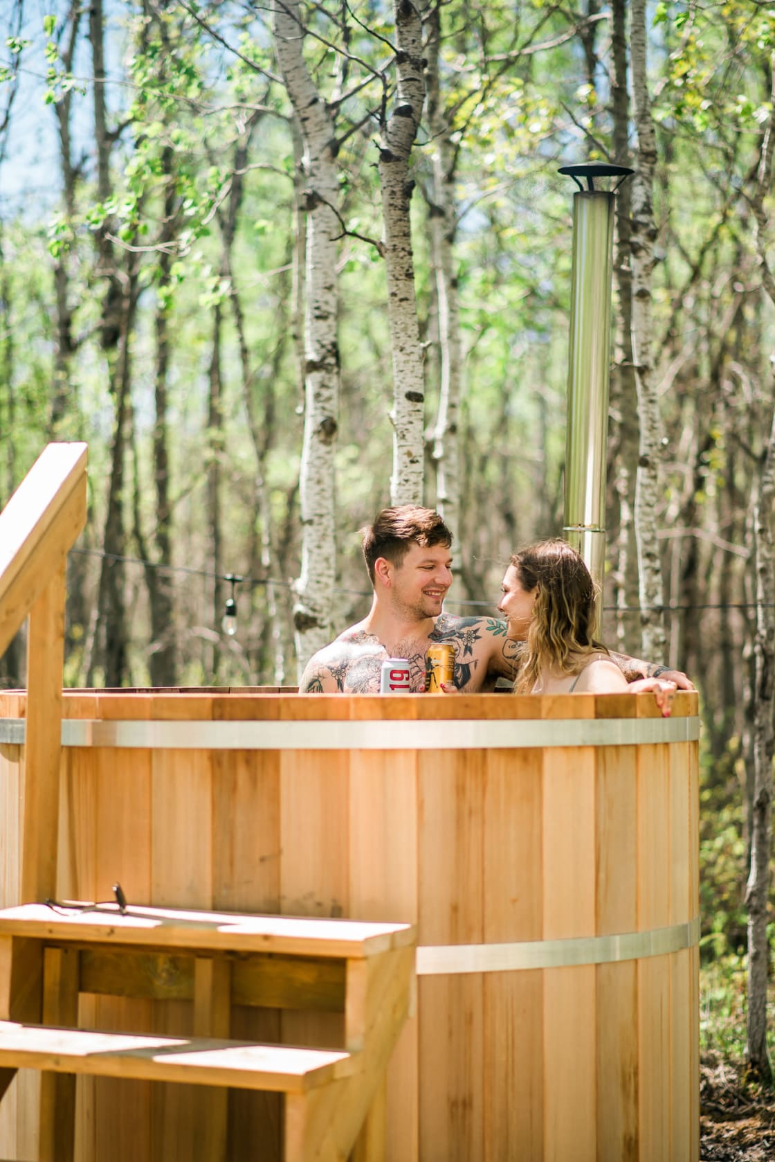 Relax in our wood fired cedar hot tub or sauna! 