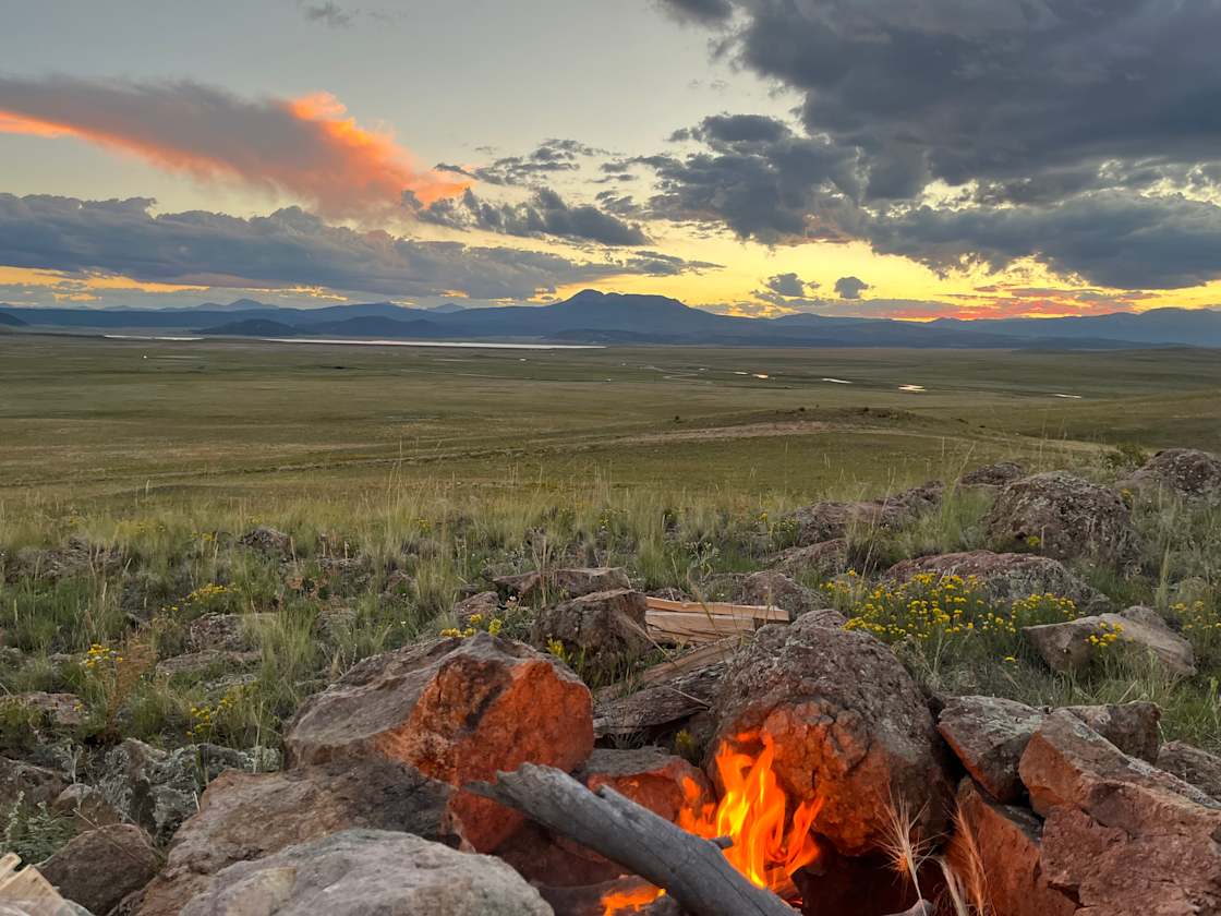 Antero Reservoir with drops of the South Platte under a beautiful sunset