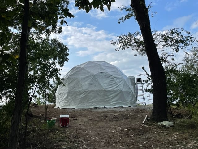 Dome tent door under construction
