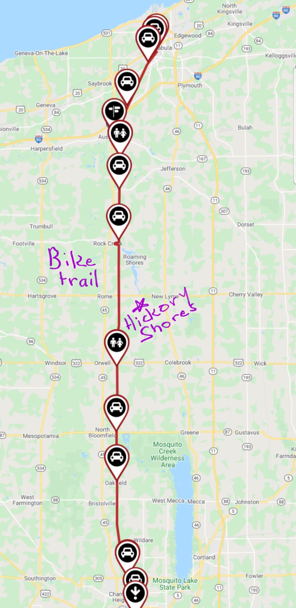 Map showing location from 50 mile paved bike trail