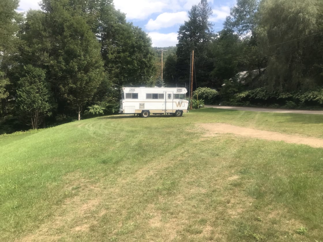 RV parked next to electrical hook-up