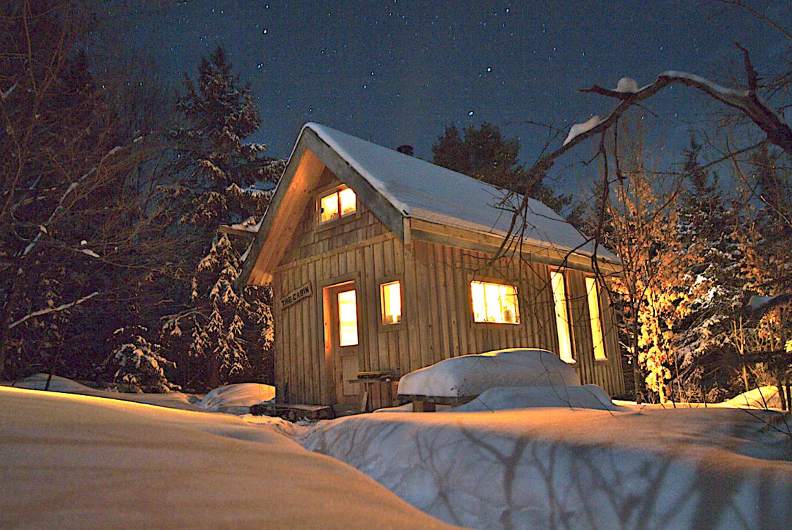 The cozy cabin in winter
