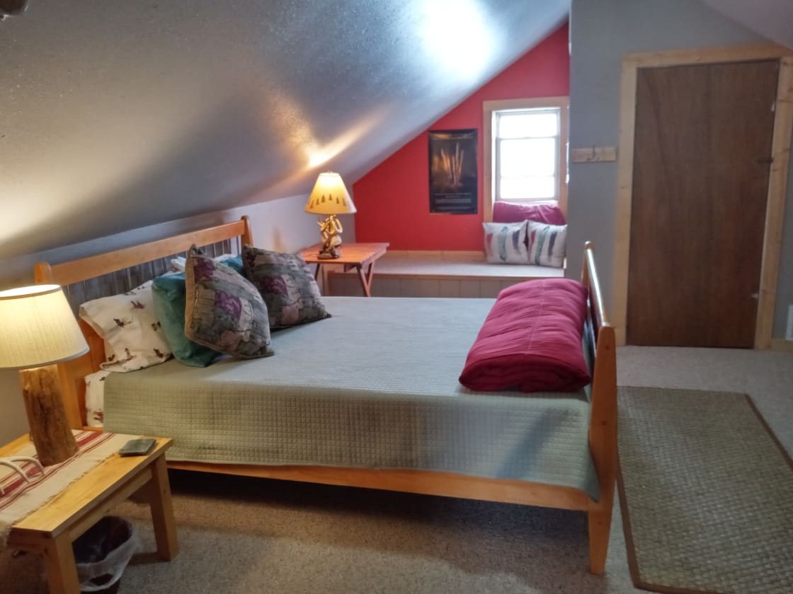 Longmire Loft with Office on 50 acres. This room also has a futon couch which will sleep two.