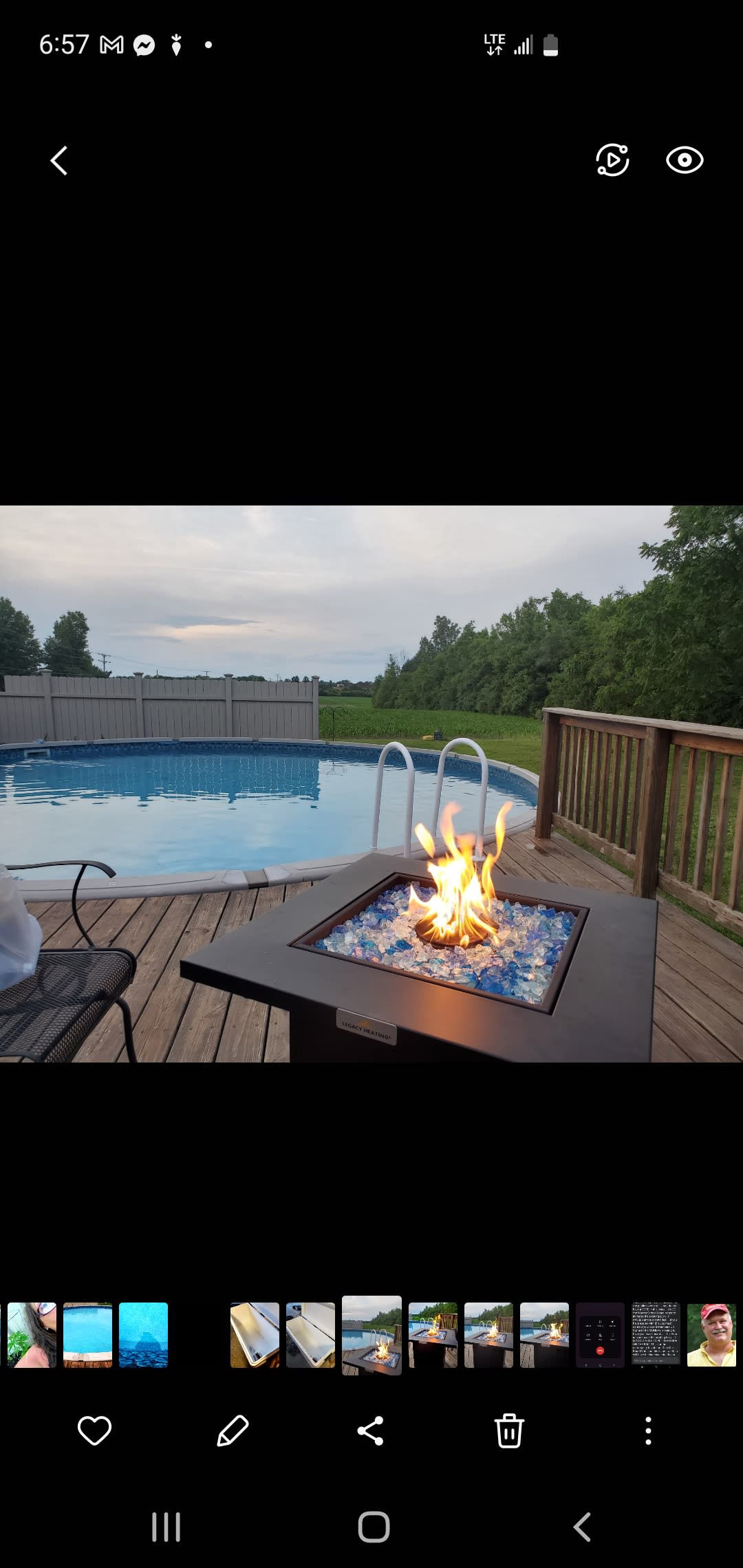 We have a huge deck with a pool. This is one of our 2 fire pits. This one is propane. The other is wood. 