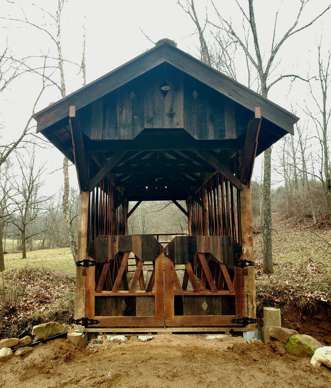 The historic restored covered bridge that brings you across the creek from the parking area to the camping area. Also perfect for photo shoots and weddings/ceremonies.