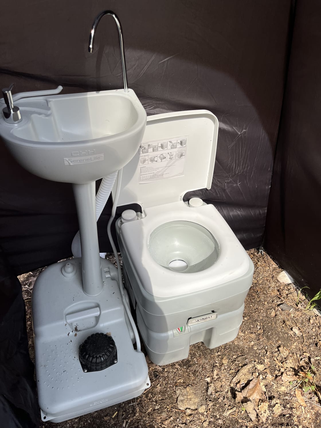 Yes!! A clean flushable camping toilet. Hand soap, sink and clean water. Do your business and let our cleaning team dump and sanitize 