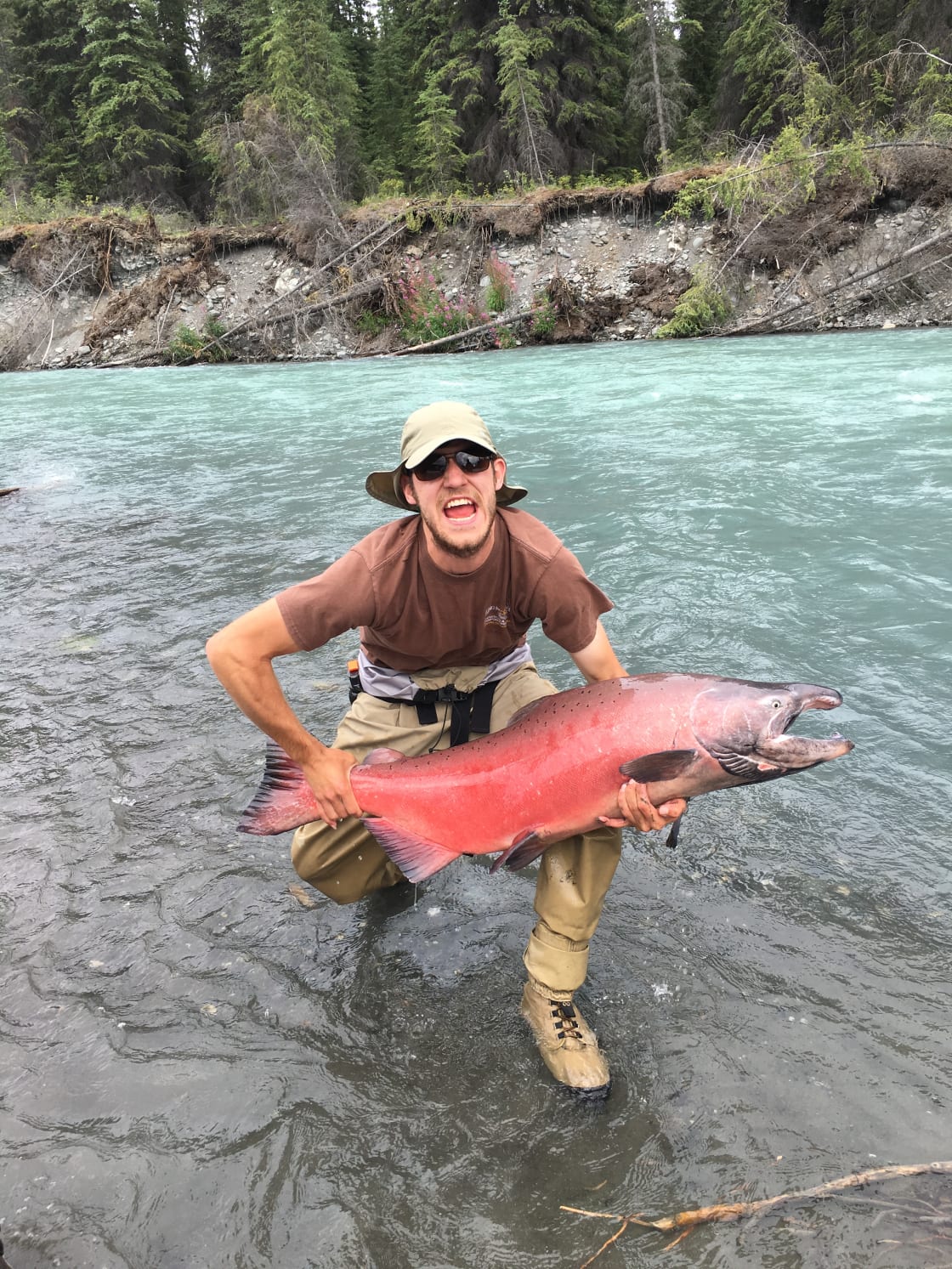Beautiful king salmon like this one can be caught on our full day charter.  You can not land these big guys from our banks.