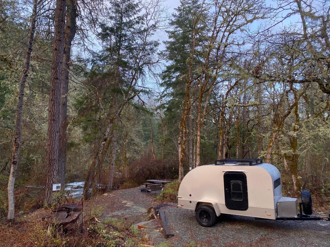Forested creekside campsite
