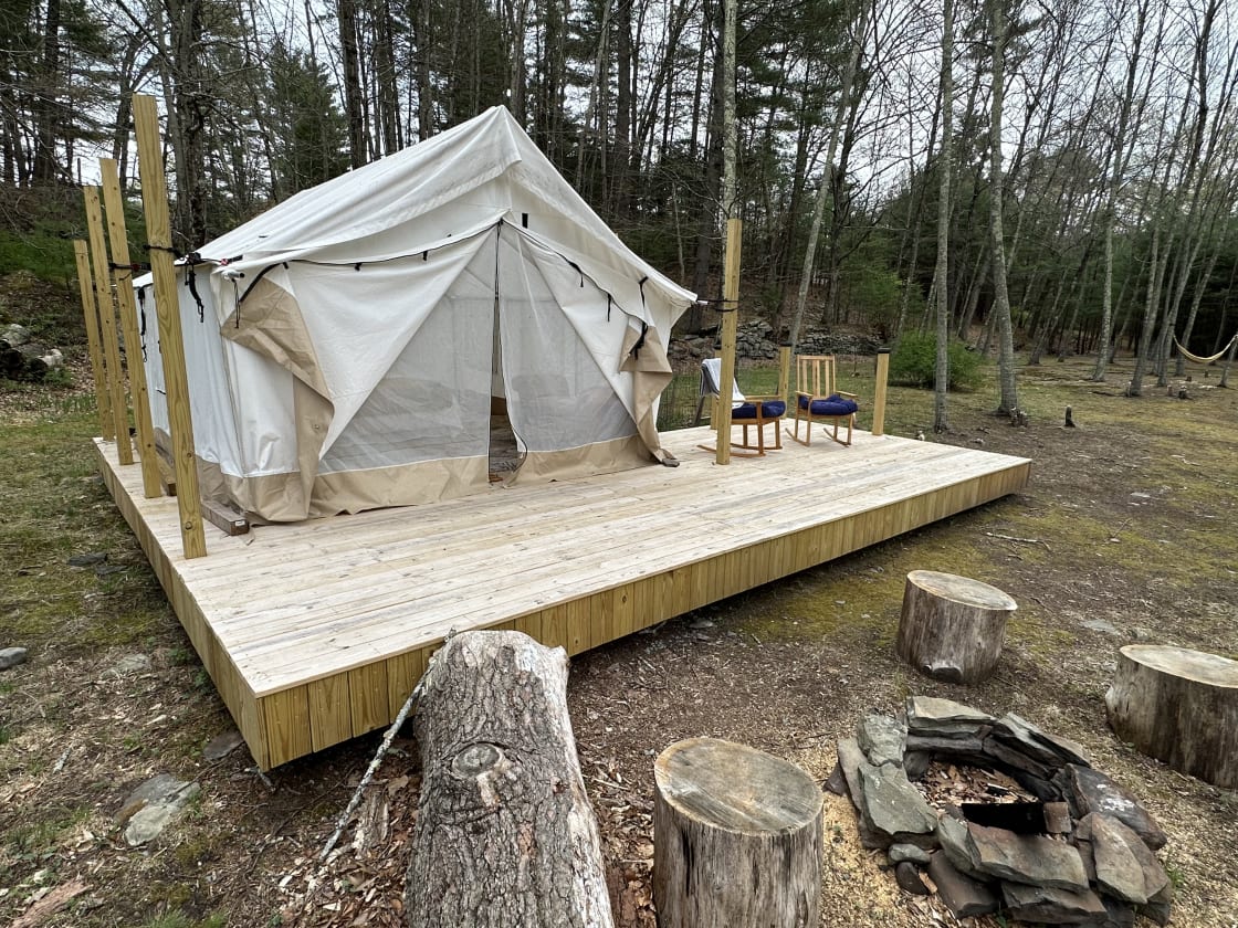Large deck and luxurious tent.