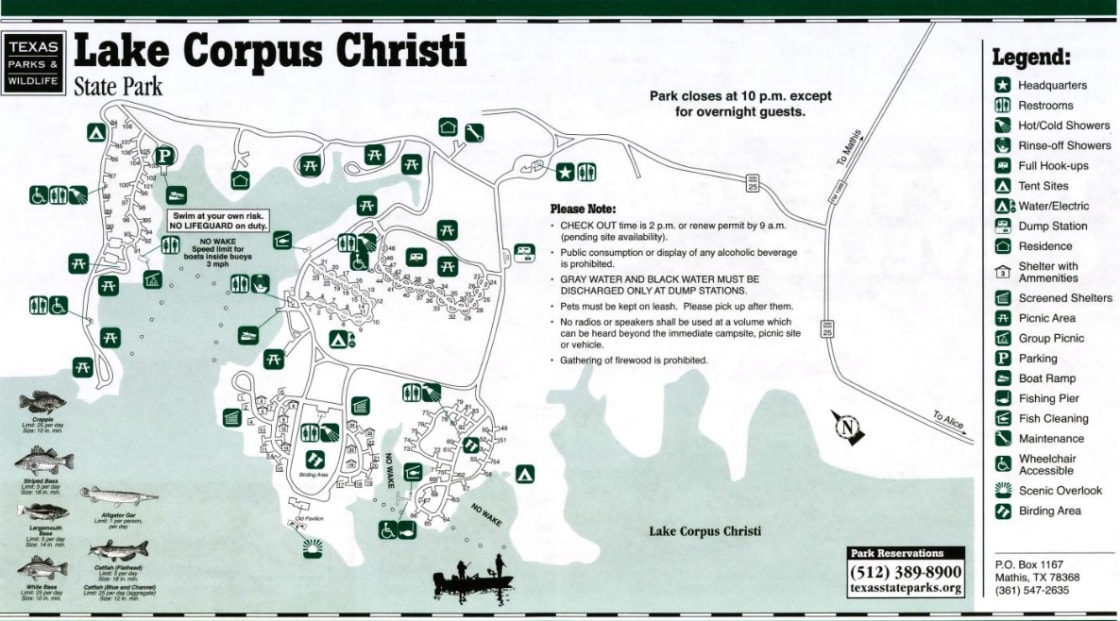 Lake Corpus Christi State Park map