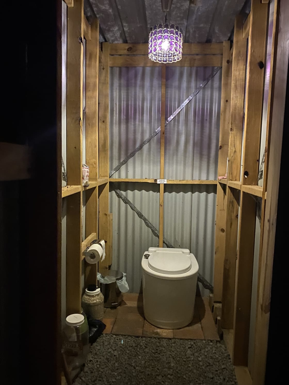 The toilet is well light up at night with night sensors and an eco friendly compostable toilet.