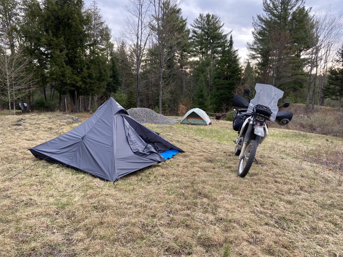 Tent camping via motorcycle.
