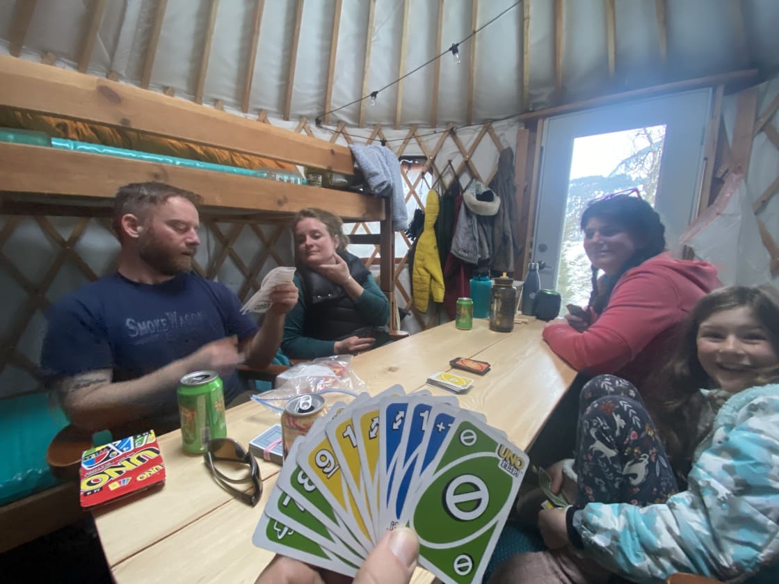 Cards, board games and friends in the backcountry of the Chugach Mountains in Alaska. Yes please!