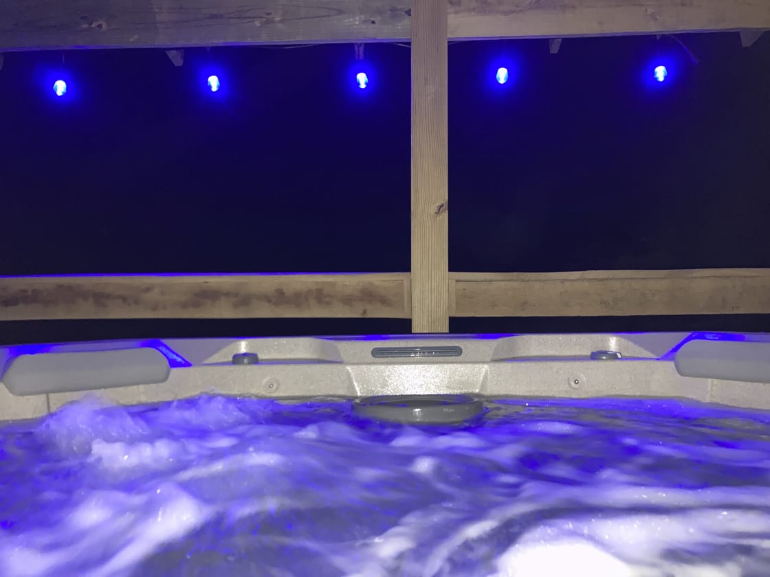 From inside the hot tub at night 