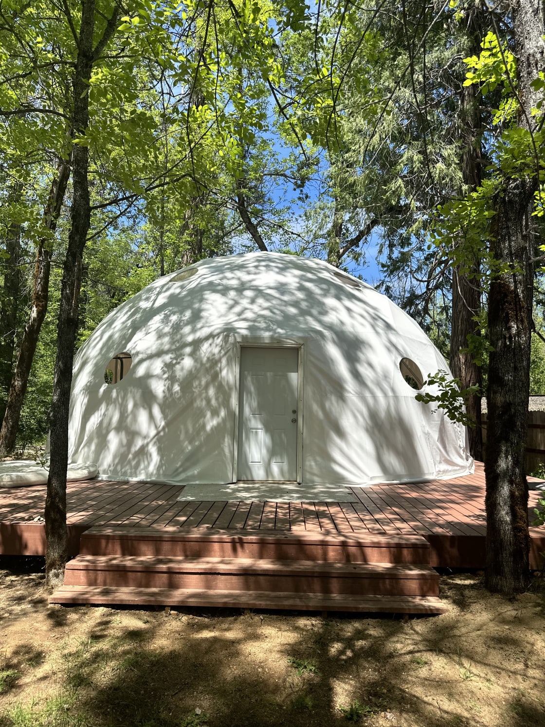 Our brand new 30’ Pacific Dome!  A lovely lodge-type space for your group’s activities and needs while enjoying your stay with us!  