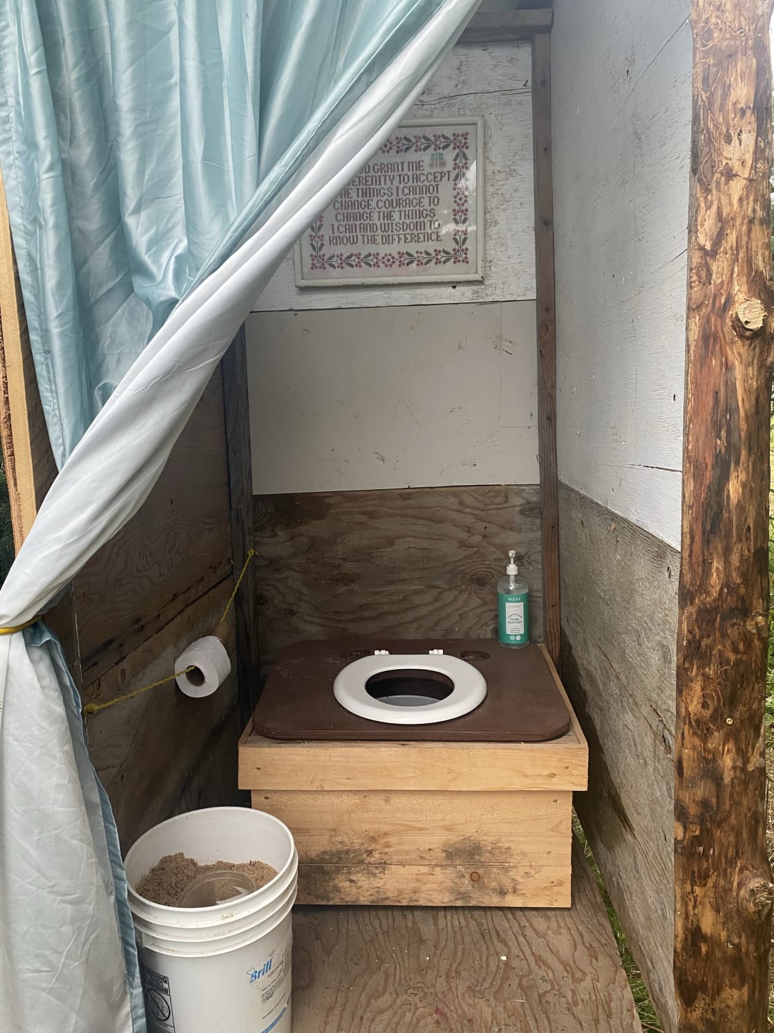Composting toilet— put sawdust after solids