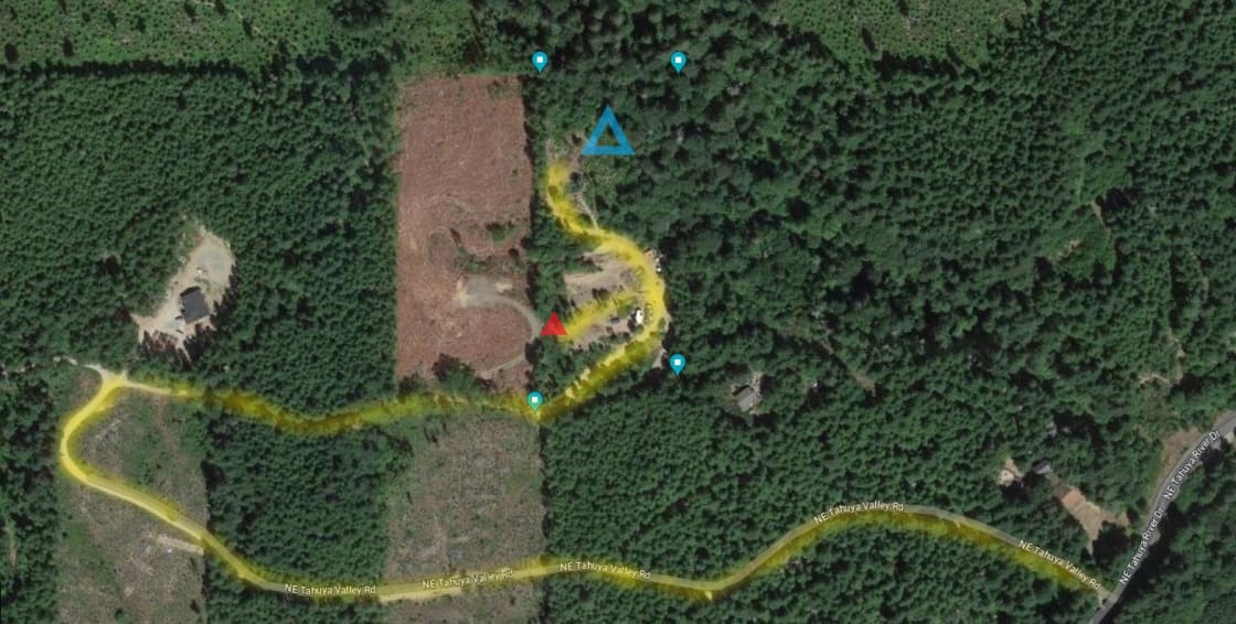 Red Triangle is West perch, Blue is Valley lookout.