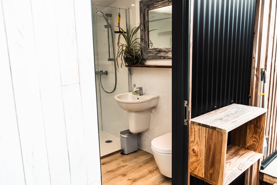 One of two modern and clean bathrooms