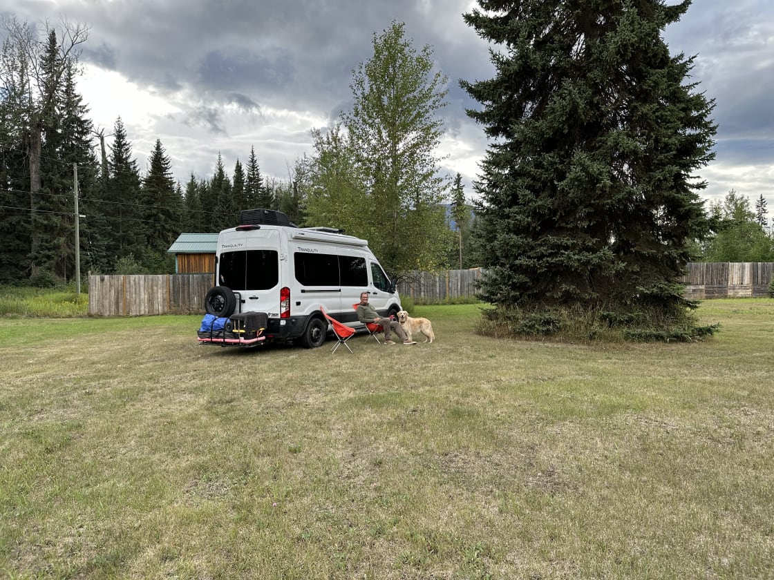 Our van at the site. It’s a large grassy area and we could park wherever we chose to. Easy to find level ground.