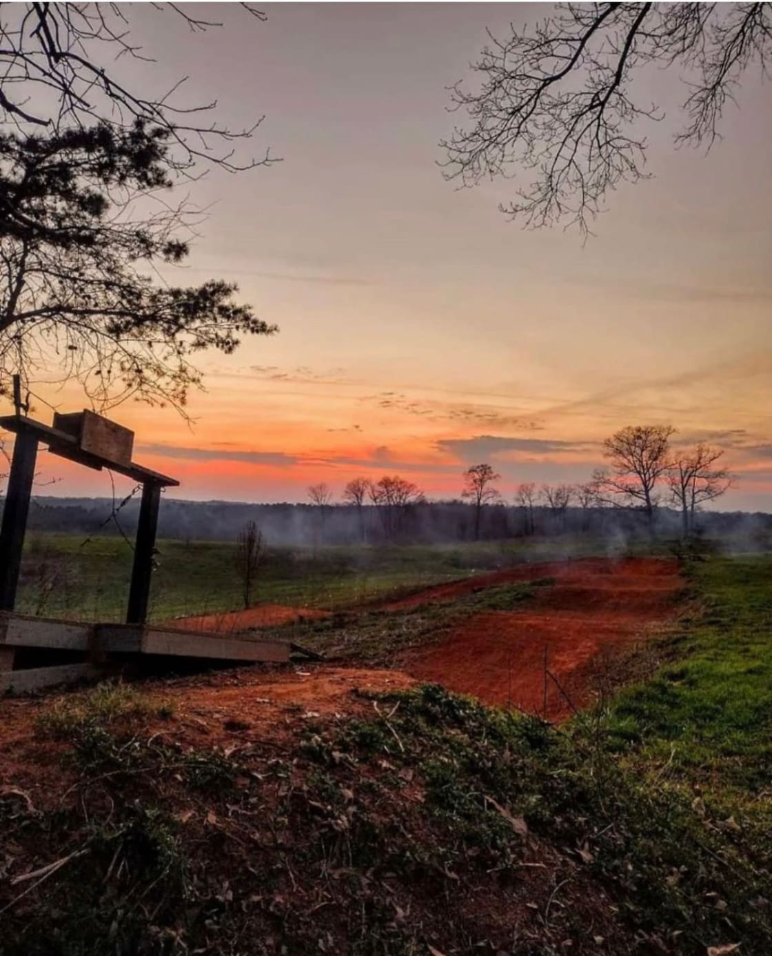 Dual slalom trail views of campgrounds and sunset
