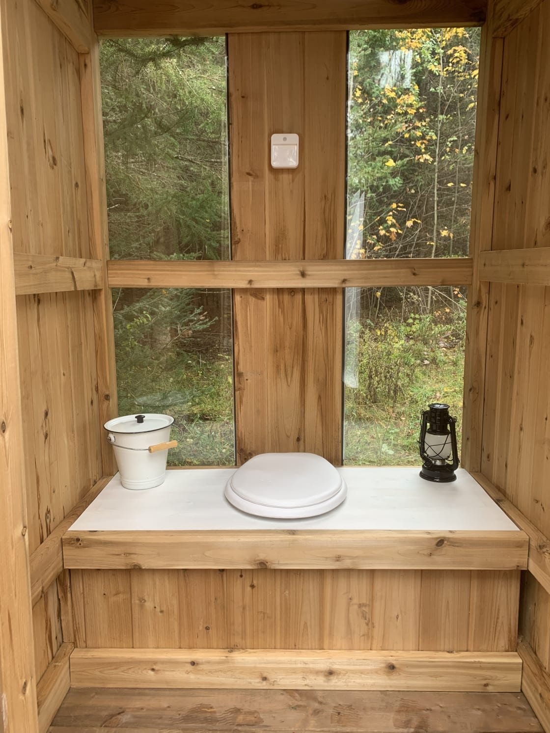 The refurbished outhouse. The toilet is composting and is changed after every guest.  